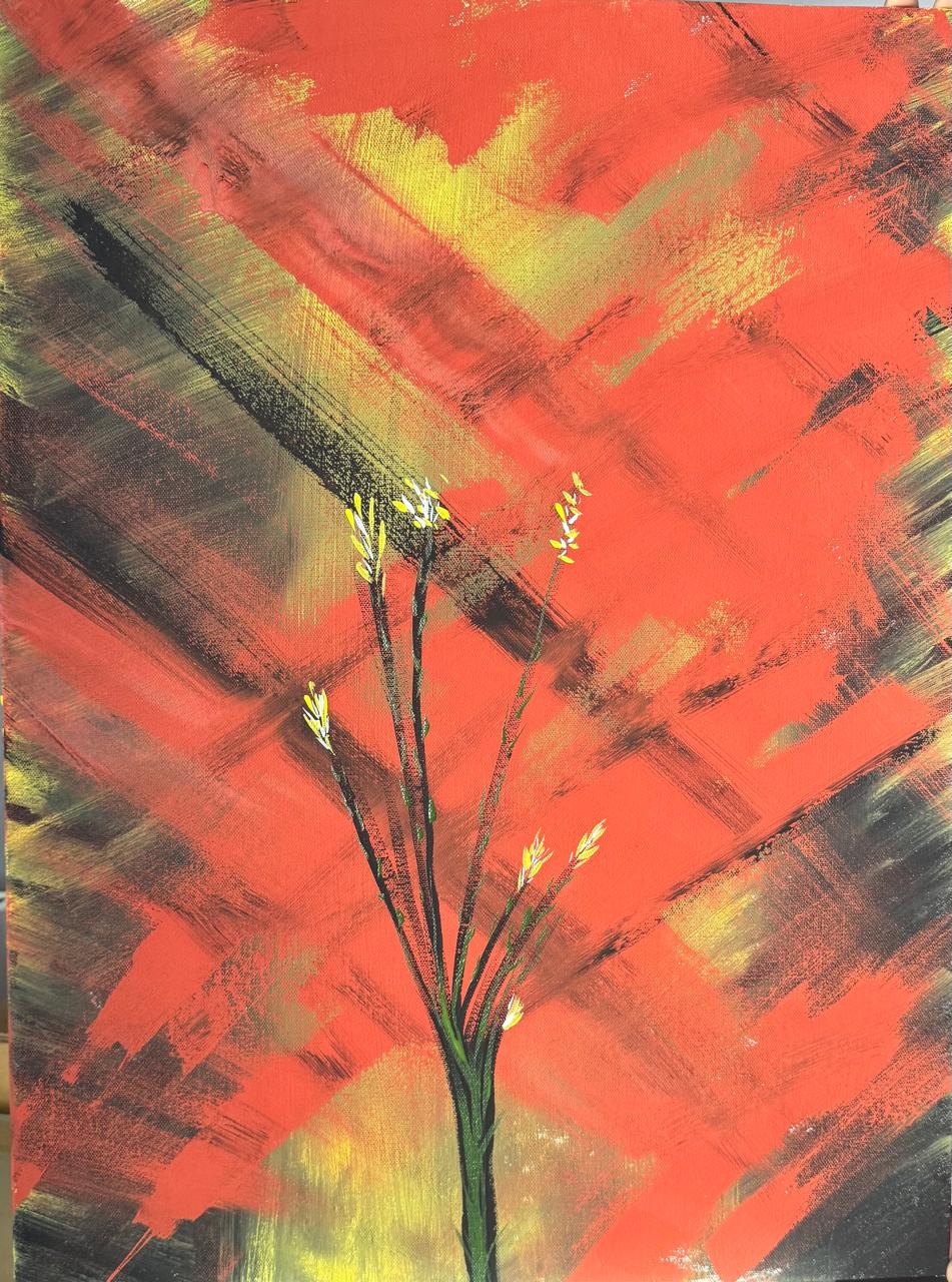 Red and black abstract floral painting